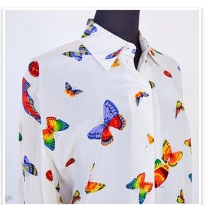 Silk Butterfly & Ladybug Print Blouse luxurious Ishyu 1990s stunning vintage